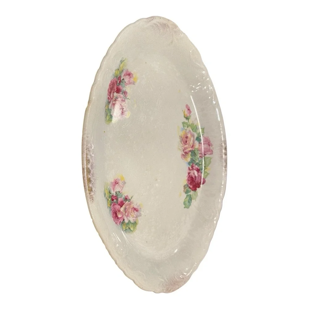 VTG Floral Porcelain Serving Platter‎ Tray Plate Naomi Roses Gold Trim 1910-1930